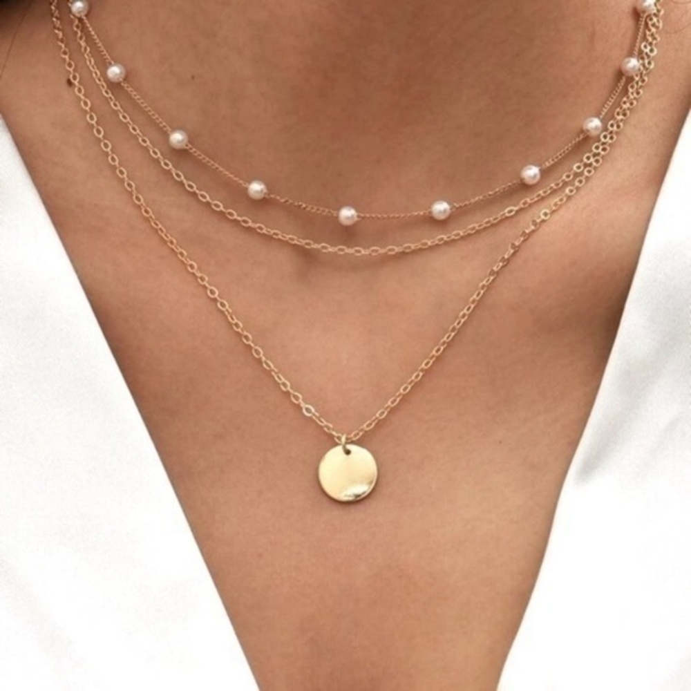 Rose Gold layered faux pearl beaded choker necklace